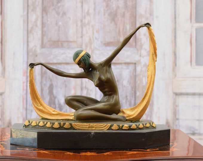 Gilded Bronze Statue Egyptian Dancer Art Deco acc. Demetre Chiparus Style Figurine Sculpture  Gift Idea for Dancer -