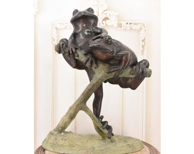Bronze Frog Fountain | Two-Frog Garden Sculpture | Outdoor Bronze Water Feature & Unique Garden Decor