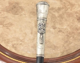 Antique 800 Silver Walking Stick – Polish Eagle & Horse Motif, Hidden Compartment