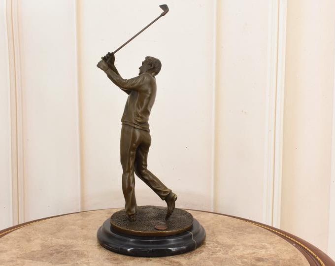 Bronze Golfer Trophy Figurine: Luxury Home Decor, Collector Item