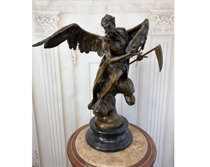 Chronos God of Time Bronze Statue - Large Mythological Figure - Marble Base - Monumental Decor