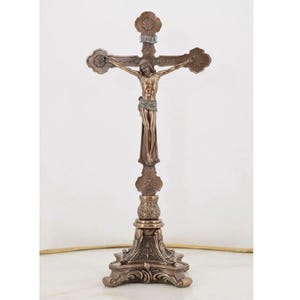 Covered Bronze Cross of the Christ - Stand Crucifix Cross Jesus Brass - Home Decor - Handmade Cross - Catholic Art - Religious Gift