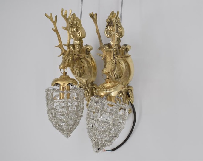 2 Brass Hunting Wall Sconces - Elegant Brass Deer Candle Holders - Luxury Pair of Brass Candlesticks - Wall Art Timeless Gift - Home Decor