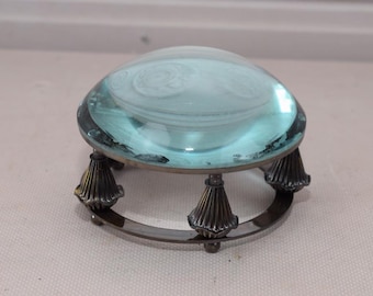 Vintage Brass Turtle Magnifier: Glass Desk Decor