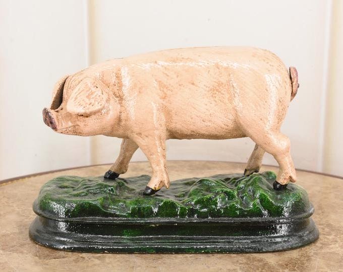 Cast Iron Pig Figurine: Rustic Home and Garden Sculpture