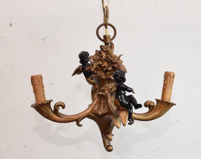 Vintage French Chandelier - Unique Hanging Lamp - Angels Country Bronze Effect - Ceiling Light - Home and Garden Decor Gift Idea
