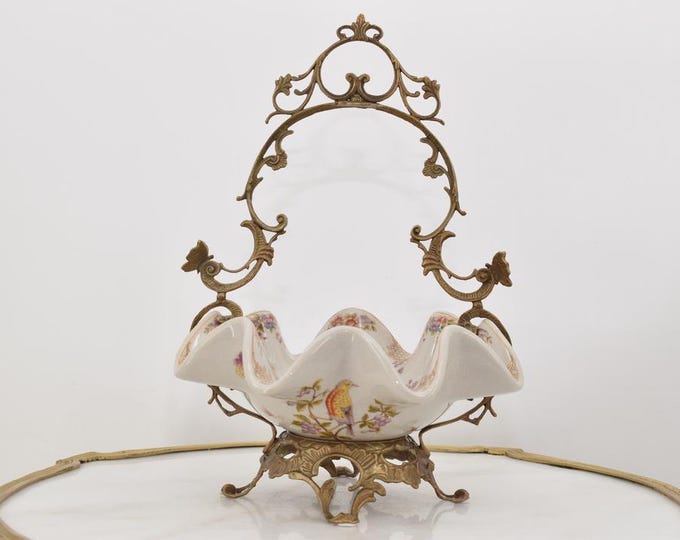 Porcelain Plateau with Bronze Ornaments - Casket Floral Design - Art Nouveau Porcelain - Home Decoration - Regency Decor - Kitchen Decor