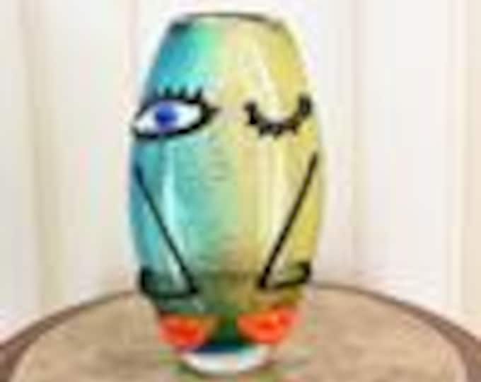 Amazing Vase Murano Glass - Green and blue Vase Face Murano Style - Colorful Figurine - Richly Decorated - Italian Luxury Glass - Home Decor