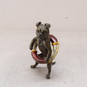 Austrian Bergman Bronze Pug Vienna Dog Wearing Life Jacket Bronze Figure Gift Idea