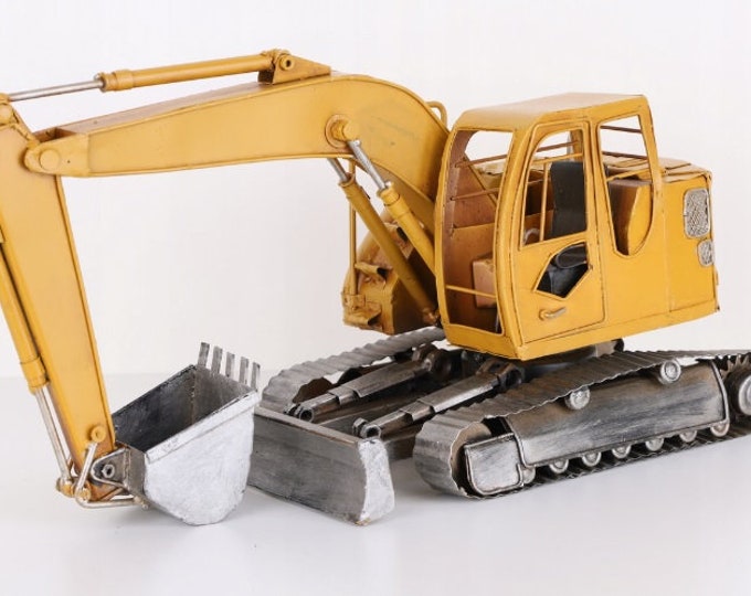 Big Yellow Digger Metal Model - Old Digger Model - Vintage Metal Toy - Home Decor - Desk Decor - Yellow Collector Item - Gift Idea