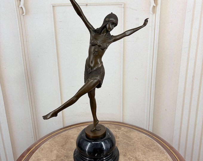 Bronze Dancer Statue Demetre Chiparus Style Art Deco Figurine Con Brio Dancer
