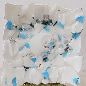 White Blue Plateau Glass on Murano Style  Beaufitul Gift Handmade Product   Art Deco