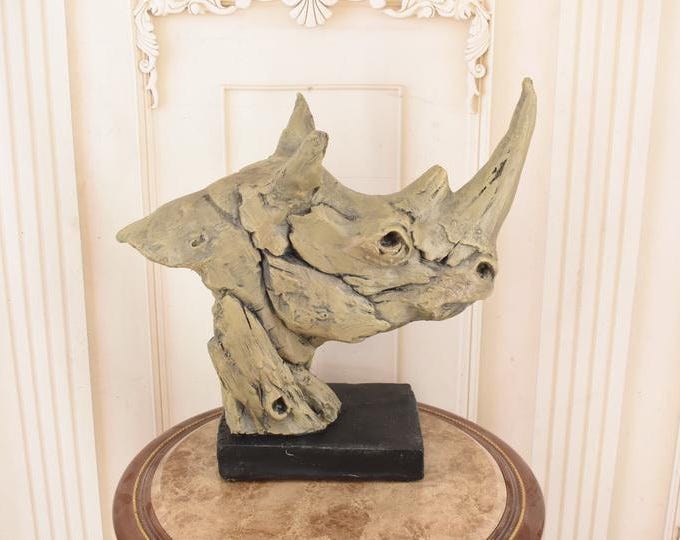 Modernist Rhino Head Bust - Rhinoceros Trophy Sculpture