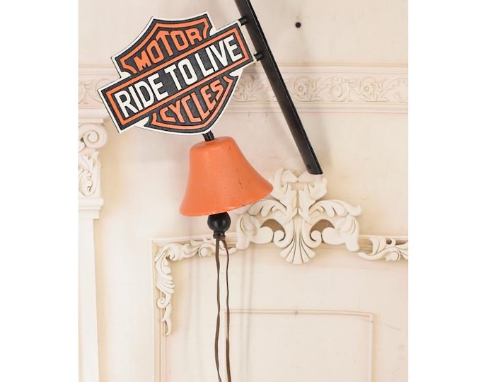 Vintage Cast Iron Motorcycle Bell – Black and Orange Motorbike Decor