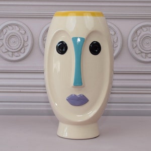 Unique Expressive Vase - Funny Face Vase - Vallauris 1960 Style - Porcelain Painted Vase - Ceramic Vase - Home Decor - Gift for Wedding