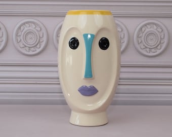 Funny Face Vase: Vallauris 1960s Style Porcelain Vase