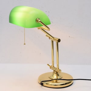 Banker Lamp Polished Brass - Office, Home Decor Lamp Lamps - Green Glass - Art Deco Style - Desk Lamp Gift Idea