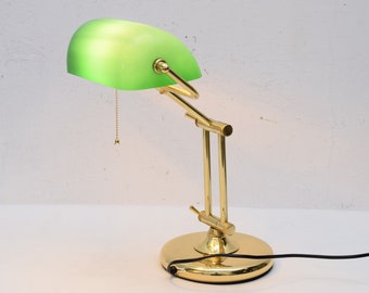 Banker Lamp Polished Brass - Office, Home Decor Lamp Lamps - Green Glass - Art Deco Style - Desk Lamp Gift Idea