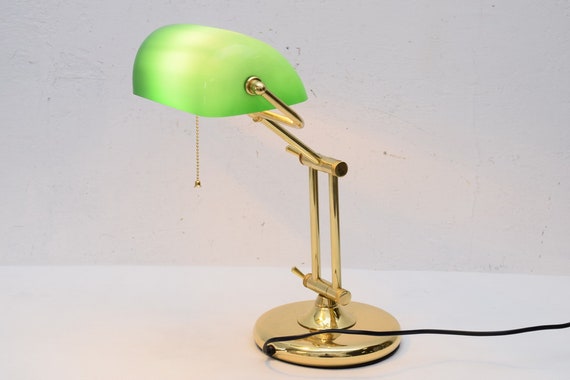 Traditional Bankers Desk Lamp With Green Glass Shade - On Sale