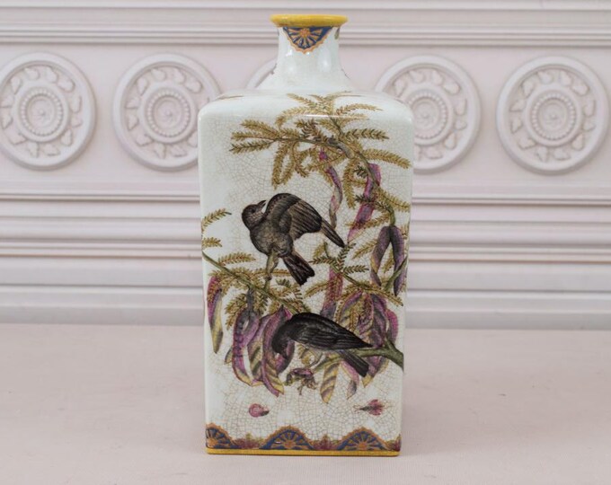 Painted Porcelain Vase - Floral and Ravens Ornaments - Flowers Design - Art Nouveau Style - Porcelain Flower Pot - Home Decor - Gift Idea