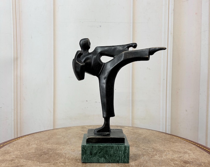 Vintage Bronze Karate Fighter Figure - Martial Arts Man Statue - Karate Decor on Base