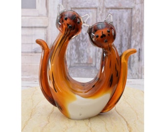 Vintage Murano Style Glass Cat Statue: Venetian Art Glass Decor