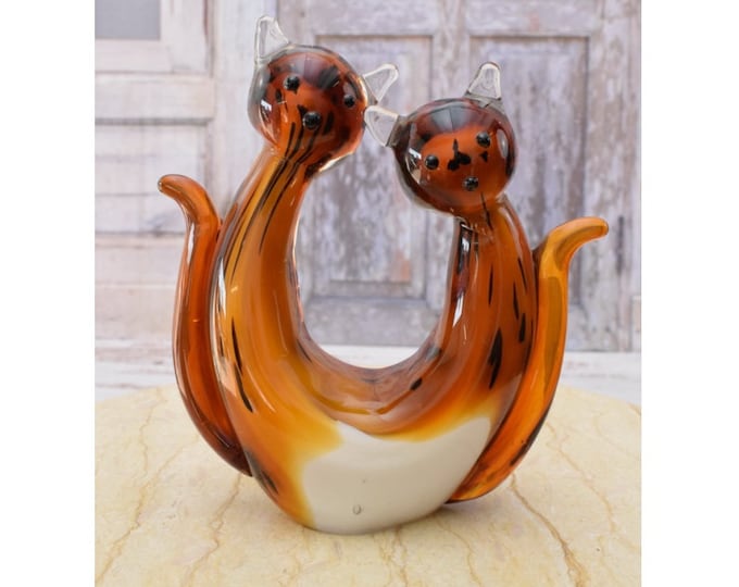 Lovers Cats Murano Style - Loving Cat Murano Statue - Venetian Glass - Home Decor - Figurine Glass - Art Work Statue  - Venetian Gift