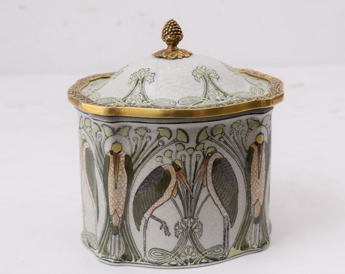 Vintage Art Nouveau Porcelain Casket - Marabou Bird Design