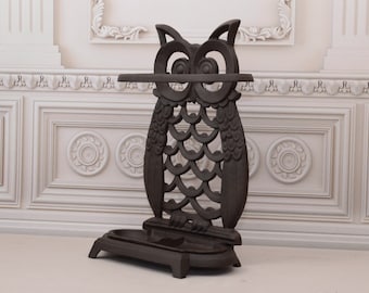 Porte-parapluies hibou en fonte – Décoration d'intérieur rustique