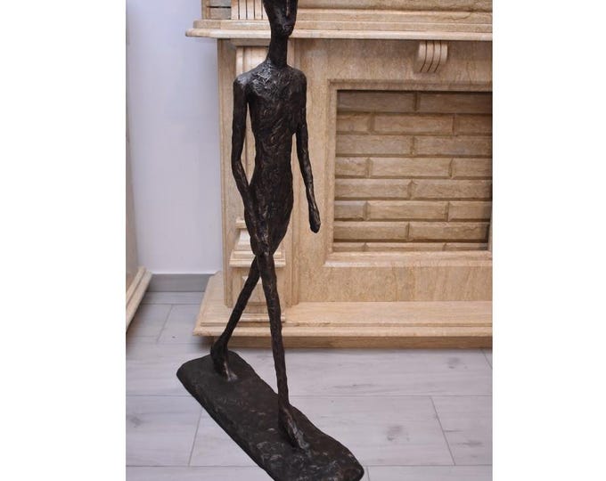 Amazing BiG Bronze Walking Man Sculpture - Giacometti Style - Vintage Modern Art Decor