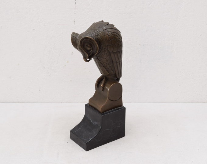Luxury Modernist Owl Bronze Statue - Wisdom Symbol - Figurine on Marble Base - Exclusive Gift Idea -