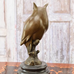 Large Bronze Owl Figurine: Vintage Wisdom Symbol on Marble Base image 7