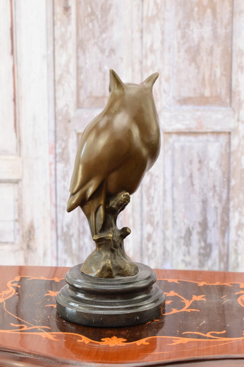 Large Bronze Owl Figurine: Vintage Wisdom Symbol on Marble Base image 7