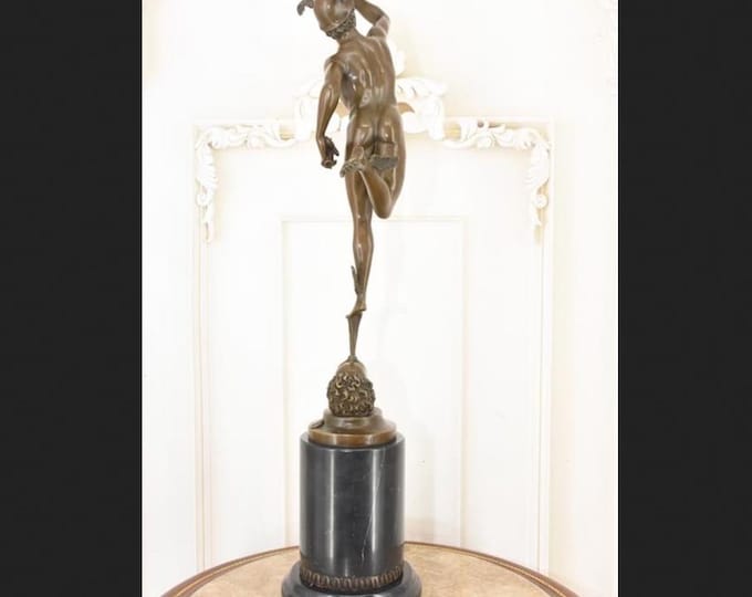 Vintage Bronze Hermes Statue – Mercury with Airplane, Entrepreneur Gift