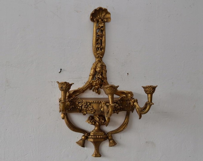 Vintage Art Nouveau Wall Console with Candle Holder – French Wall Shelf