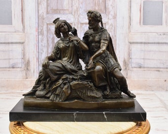 Large Bronze Loving King and Queen - Lovers Art Bronze - Heavy and Solid Bronze Statue on Marble Base - Mythology Gift