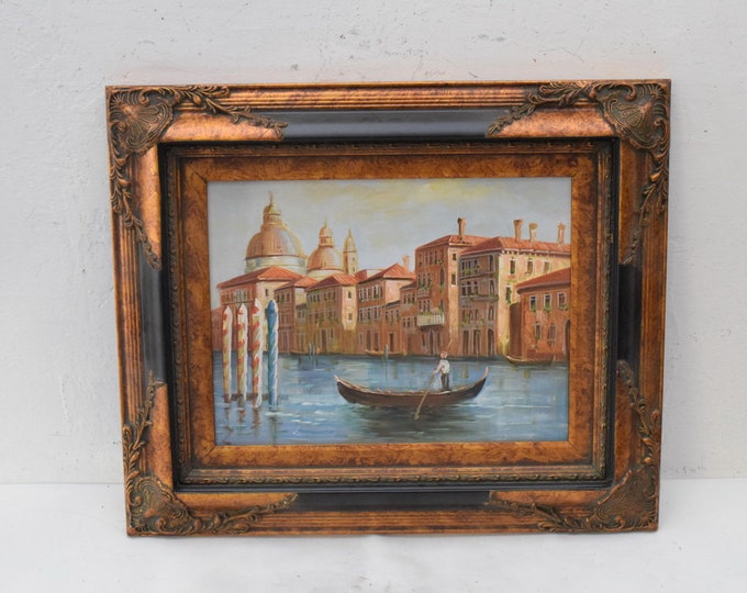 Magical Venice - Italian Cityscape in Golden Frame - Landscape Painting on Canvas - Italy Art Wall Decoration - Luxury Painting Gift Idea