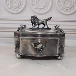 Antique Silver Sugar Box - Hunting Sugar Bowl Dog with Rabbit - Imperial Russia Silver - Tsar Silver - Collector Item Unique Gift Home Decor