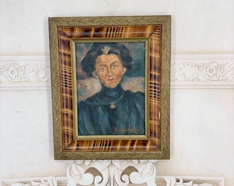 Woman Portrait Oil Painting on Wood - Olga Boznanska Style - Antique Lady Portrait