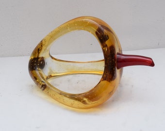 Murano Style Glass Apple Figurine - Gold Italian Decor