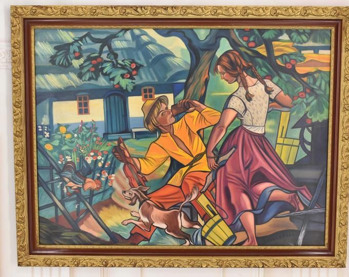 Zofia Stryjenska Painting – Polish Highlanders, Zakopane Art on Canvas (27.95x35.83in)
