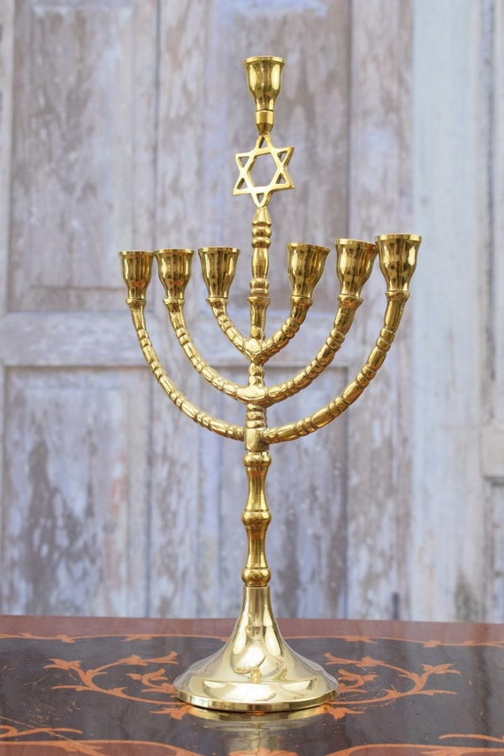 イスラエル メノーラー 真鍮製 7燭台 キャンドルスタンド 高さ32cm