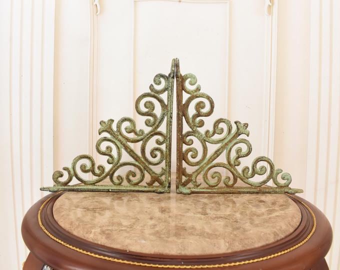 Green Cast Iron Shelf Brackets - Rustic Wall Decor (Pair)
