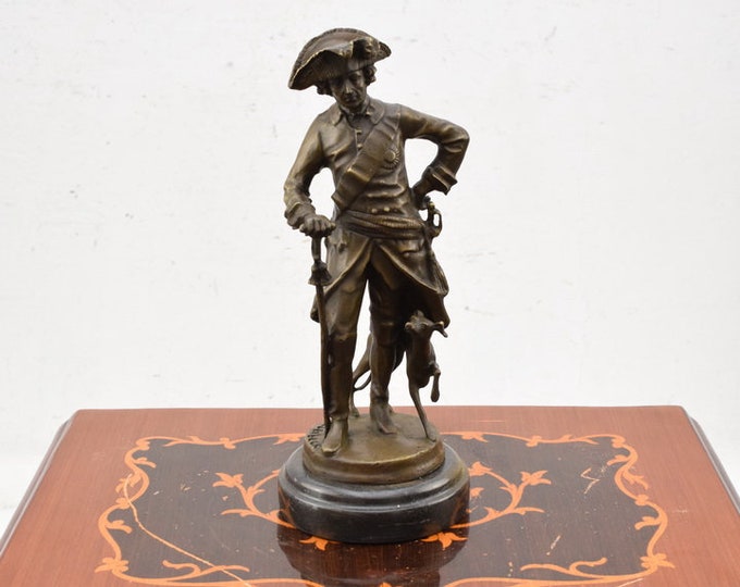 King Frederick II with Dog - Bronze Statue - William II Hohenzollern Sculpture - Exclusive Gift on Marble Base -