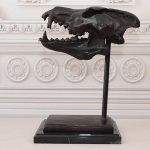 Trophy Head Dinosaur - Skull Dinosaur Vintage Bronze Statue on Marble Base - Gift Idea for Birthday - Home and Office Decoration