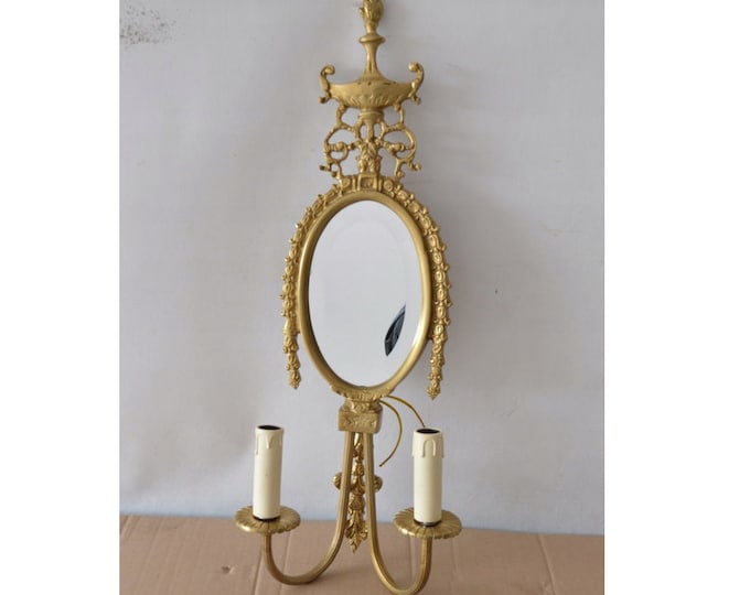 Bronze Gold Candlestick and Cristal Mirror Wall Ornaments Art Deco Gift