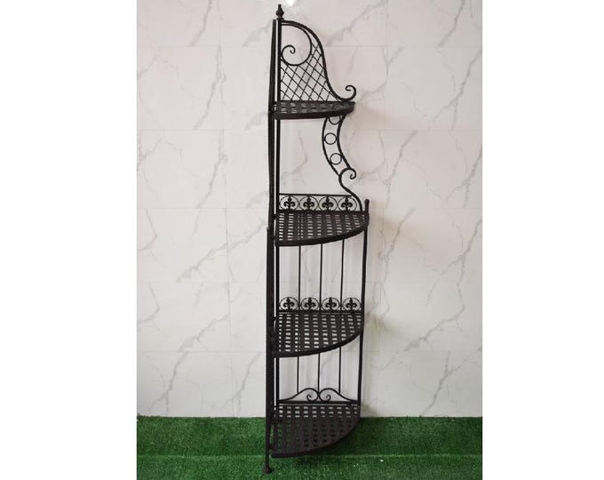 Corner Metal Plant Stand with 4 Shelves – Vintage Flower Rack, Retro Home Garden Decor, Rustic Indoor Outdoor Planter Shelf