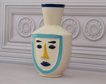 Funny Face Vase: 1960s Vallauris Style Porcelain Home Decor