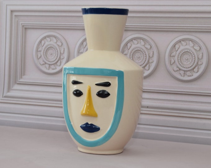 Unique Expressive Vase - Funny Face Flower Vase - Vallauris 1960 Style - Porcelain Painted Vase - Ceramic Vase - Home Decor Gift for Wedding