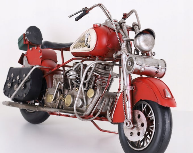 Vintage Large Red Motorbike - Motorcycle Indian - Old Classic Metal Model - Toy Motor - Gift Idea - Old School Collector Item